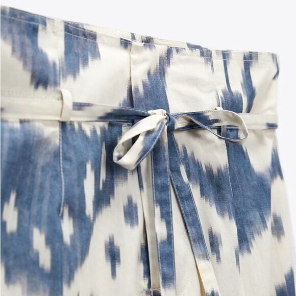 Zara Printed Belted Pants New Cotton - Picture 4 of 6